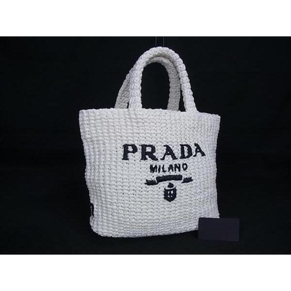 PRADA Straw Tan Handbag Tote Bag White